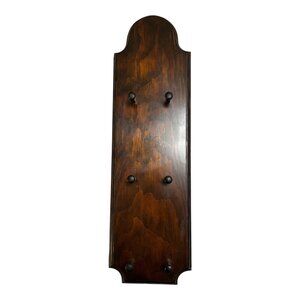 Vintage Wooden Wall Rack - Signed – Dark Stain – 6-Peg Hanging Organizer – 18"
